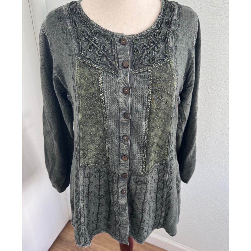 Embroidered Tunic Blouse Ren Faire Witchy Forest Fairy Women's S/M Green Boho